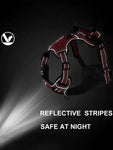 Red dog harness with reflective stripes for night safety, ideal pet accessory for walks