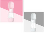 Portable pet water bottle in pink and white, ideal for dog walks and travel
