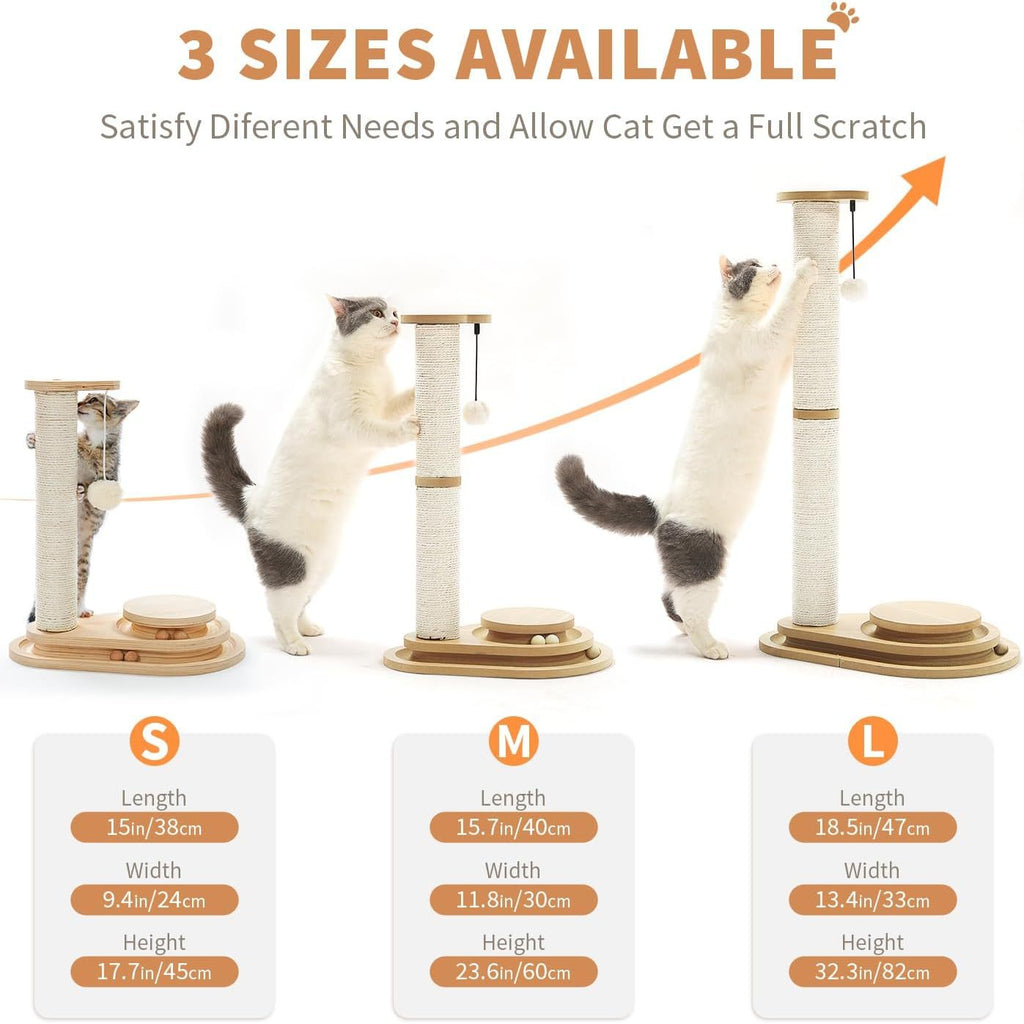 Medium-sized Two-layer Sisal Cat Scratching Post, Indoor Cat Interactive Toy, Wooden Ball Lane Hanging Ball For Kittens.