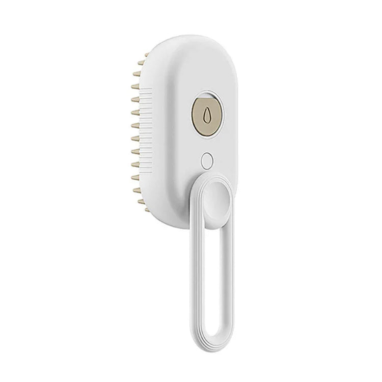 White pet grooming brush with soft bristles and ergonomic handle for dog or cat care