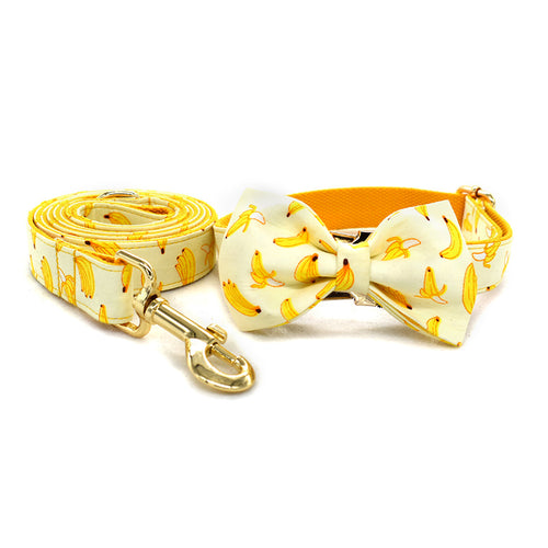 Yellow Banana Dog Traction Rope Pet Collar Pet Supplies Can Be Engraved With Gold Metal Buckle 1.5m Rope