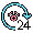 Logo with a paw print, circle, and number 24 on a white background
