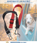 Adjustable pet car seat belt in red and black, ensuring safe travel for dogs in vehicles