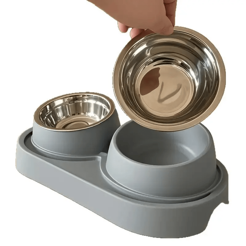 Modern Elevated Pet Food and Water Stainless Steel Bowl, Detachable and Easy to Clean, Space-Saving Dual Compartment Feeder for Medium Pets