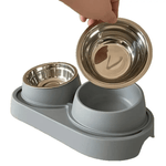 Modern Elevated Pet Food and Water Stainless Steel Bowl, Detachable and Easy to Clean, Space-Saving Dual Compartment Feeder for Medium Pets