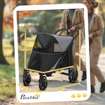 Dog Stroller for Large Medium Small Dogs up to 66 Lbs. 23.5" in Body Length, One-Click Foldable Pet Cat Stroller with Storage, Shock Absorption Wheels, Mesh Window, Safety Leash, Gray