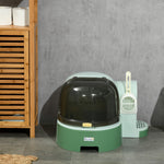 Cat Litter Box Easy to Clean Open with Scoop, Green