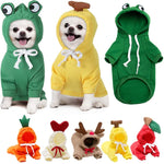Adorable dog in frog and banana costumes, plus cute pet outfits for cats and dogs