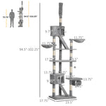 Floor to Ceiling Cat Tree, 94.5-102.5 inch Height Adjustable Cat Climbing Tower with Scratching Posts, Condos, Hammocks