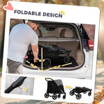 Dog Stroller for Large Medium Small Dogs up to 66 Lbs. 23.5" in Body Length, One-Click Foldable Pet Cat Stroller with Storage, Shock Absorption Wheels, Mesh Window, Safety Leash, Gray