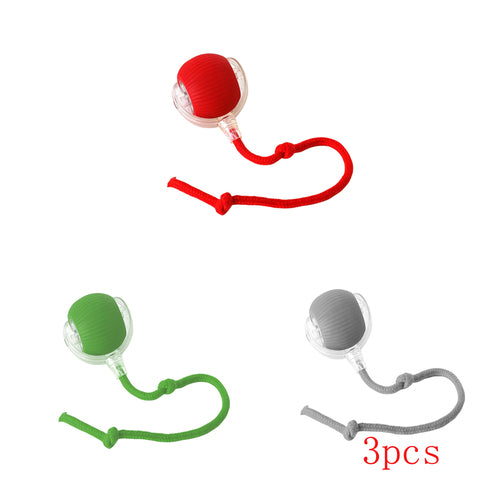 3pcs colorful pet ball toys with rope for dogs and cats, interactive chew and fetch play