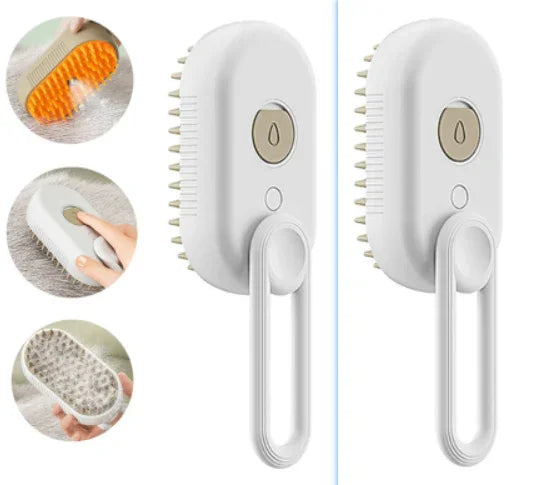 Dual-sided pet grooming brush for dogs and cats, featuring soft bristles and ergonomic handle for comfortable pet care.