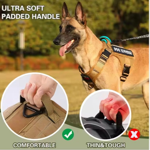 Hiphoppet US Local Tactical Service Dog Harness Vest Adjustable Reflective No Pulling Large Dog Harness With Metal Buckle