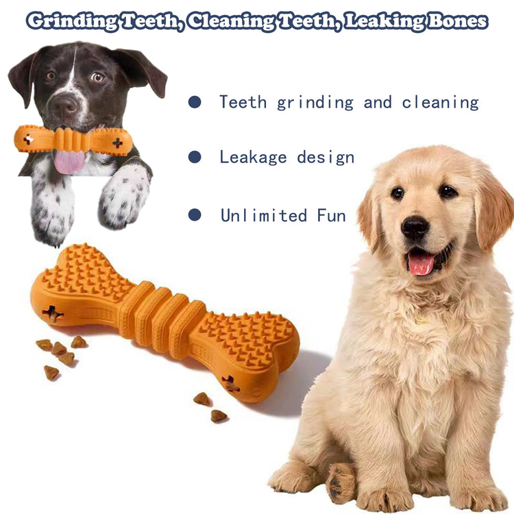 Dog chew toy for teeth cleaning and fun, featuring leakage design with kibble treats