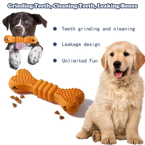 Dog chew toy for teeth cleaning and fun, featuring leakage design with kibble treats