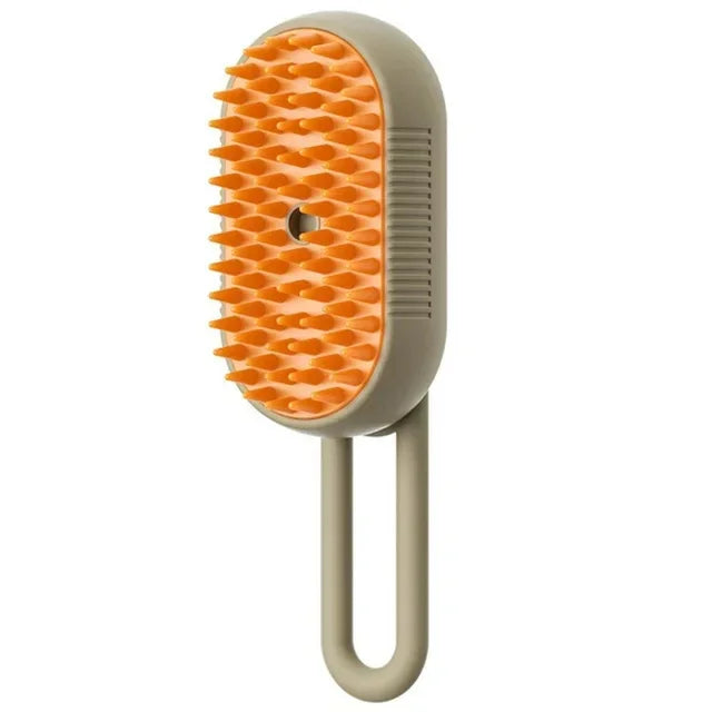 Orange and gray pet grooming brush with soft silicone bristles for dogs and cats