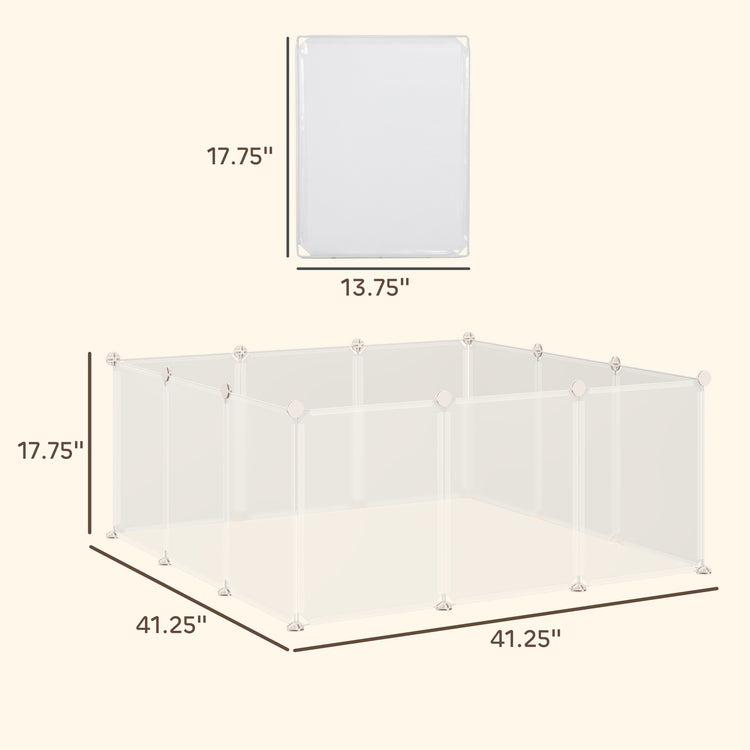 Pet Playpen DIY Small Animal Cage Open Enclosure Portable Plastic Fence 12 Panels for Guinea Pig Hedgehog White, 18" x 14"