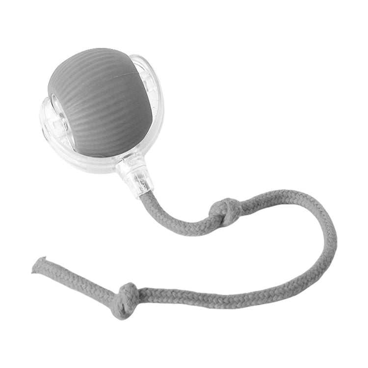Gray ribbed dog toy with rope handle for interactive play and chewing
