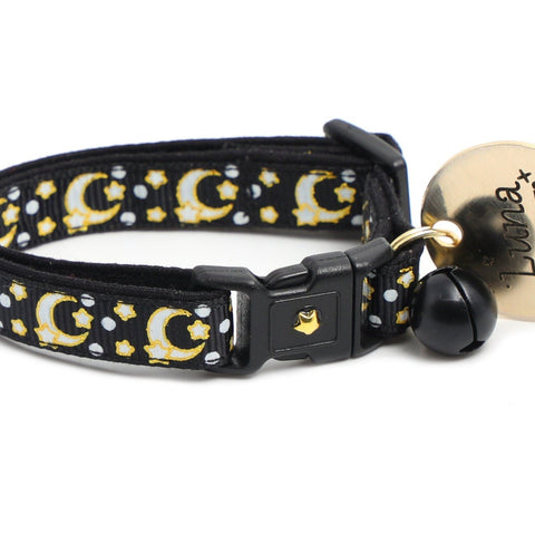 Gold Moons and Stars on Black V2 Cat Collar