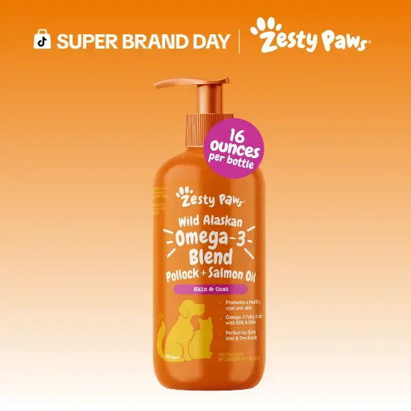 Zesty Paws Wild Alaskan Salmon Oil with EPA & DHA, nourishing Omega-3 Fish Oil blend for Dogs & Cats, Healthy Skin & Coat
