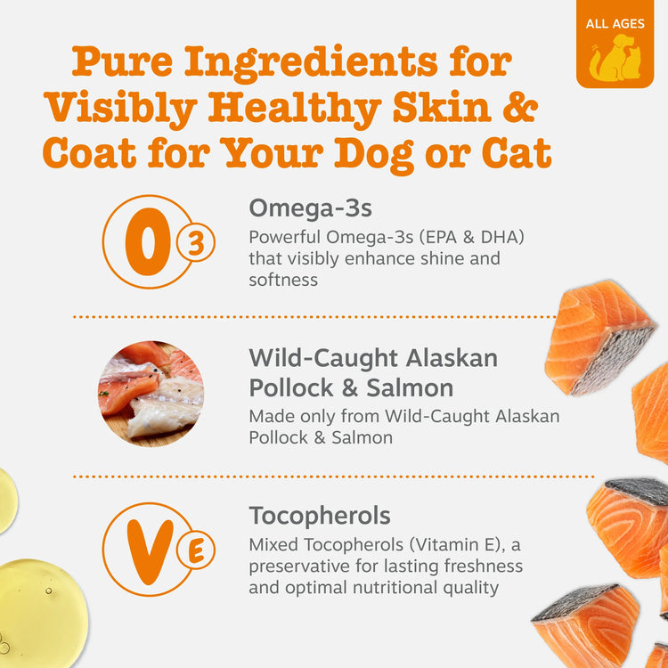 Zesty Paws Wild Alaskan Salmon Oil with EPA & DHA, nourishing Omega-3 Fish Oil blend for Dogs & Cats, Healthy Skin & Coat