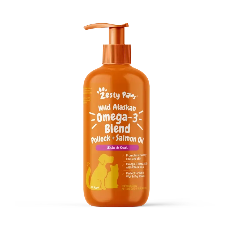 Zesty Paws Wild Alaskan Salmon Oil with EPA & DHA, nourishing Omega-3 Fish Oil blend for Dogs & Cats, Healthy Skin & Coat