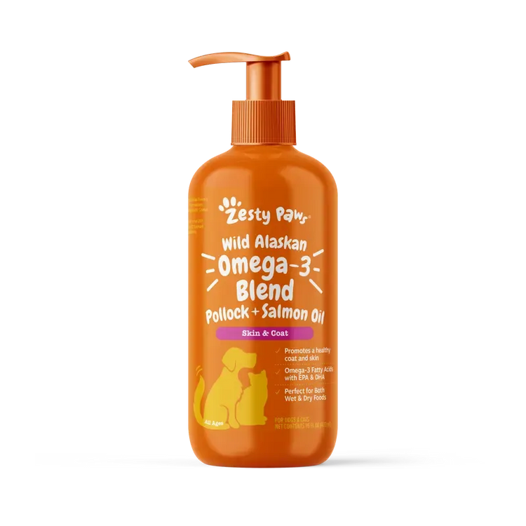 Zesty Paws Wild Alaskan Salmon Oil with EPA & DHA, nourishing Omega-3 Fish Oil blend for Dogs & Cats, Healthy Skin & Coat