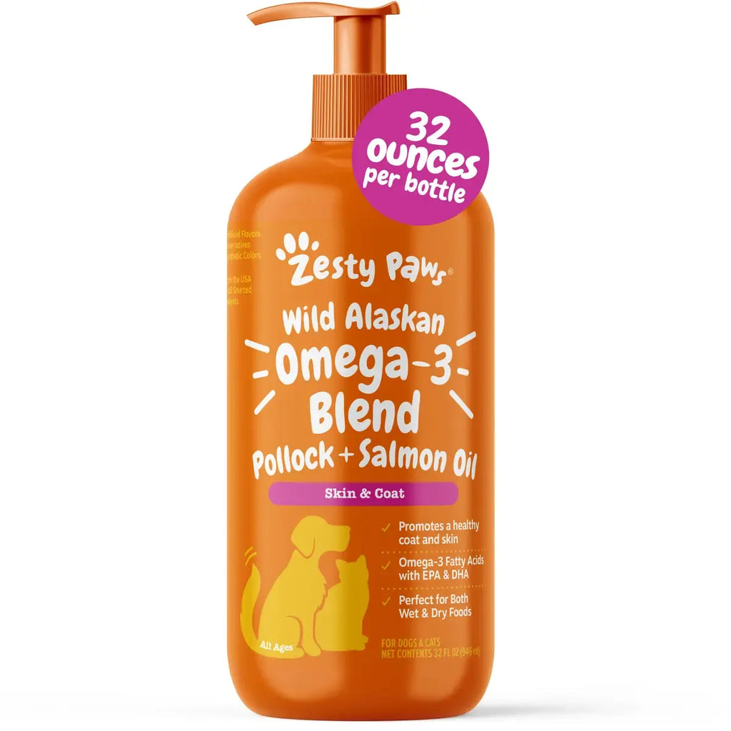 Zesty Paws Wild Alaskan Salmon Oil with EPA & DHA, nourishing Omega-3 Fish Oil blend for Dogs & Cats, Healthy Skin & Coat
