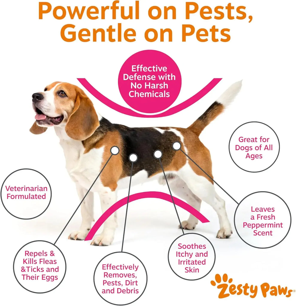 Zesty Paws Flea & Tick Removal Shampoo for Dogs - 16-fl oz Natural Soothing Deodorizing Cleaning Formula with Cedarwood Oil & Peppermint for Skin & Coat Care