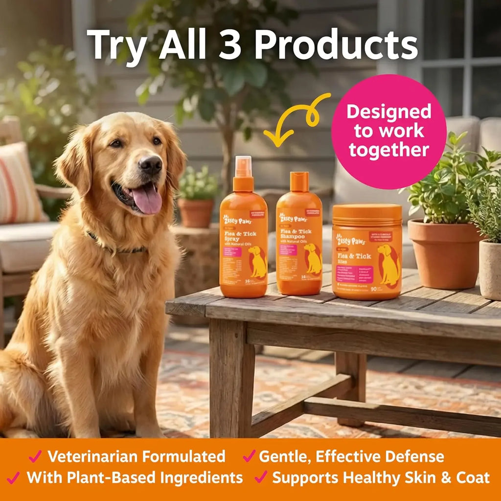 Zesty Paws Flea & Tick Removal Shampoo for Dogs - 16-fl oz Natural Soothing Deodorizing Cleaning Formula with Cedarwood Oil & Peppermint for Skin & Coat Care